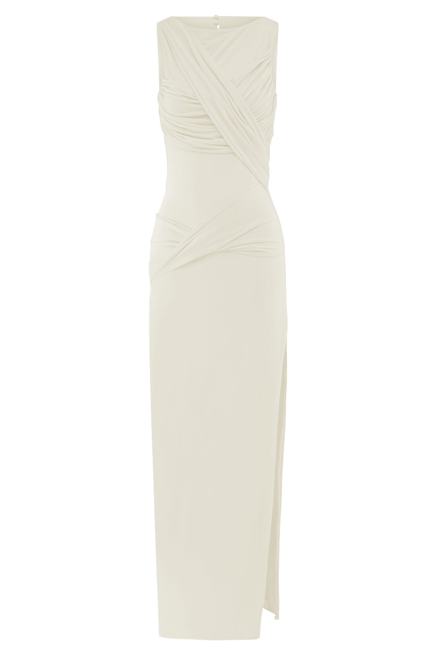 ROF Henley Slinky Drape Maxi Elbise - Fildişi