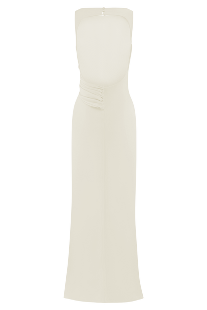 ROF Henley Slinky Drape Maxi Elbise - Fildişi