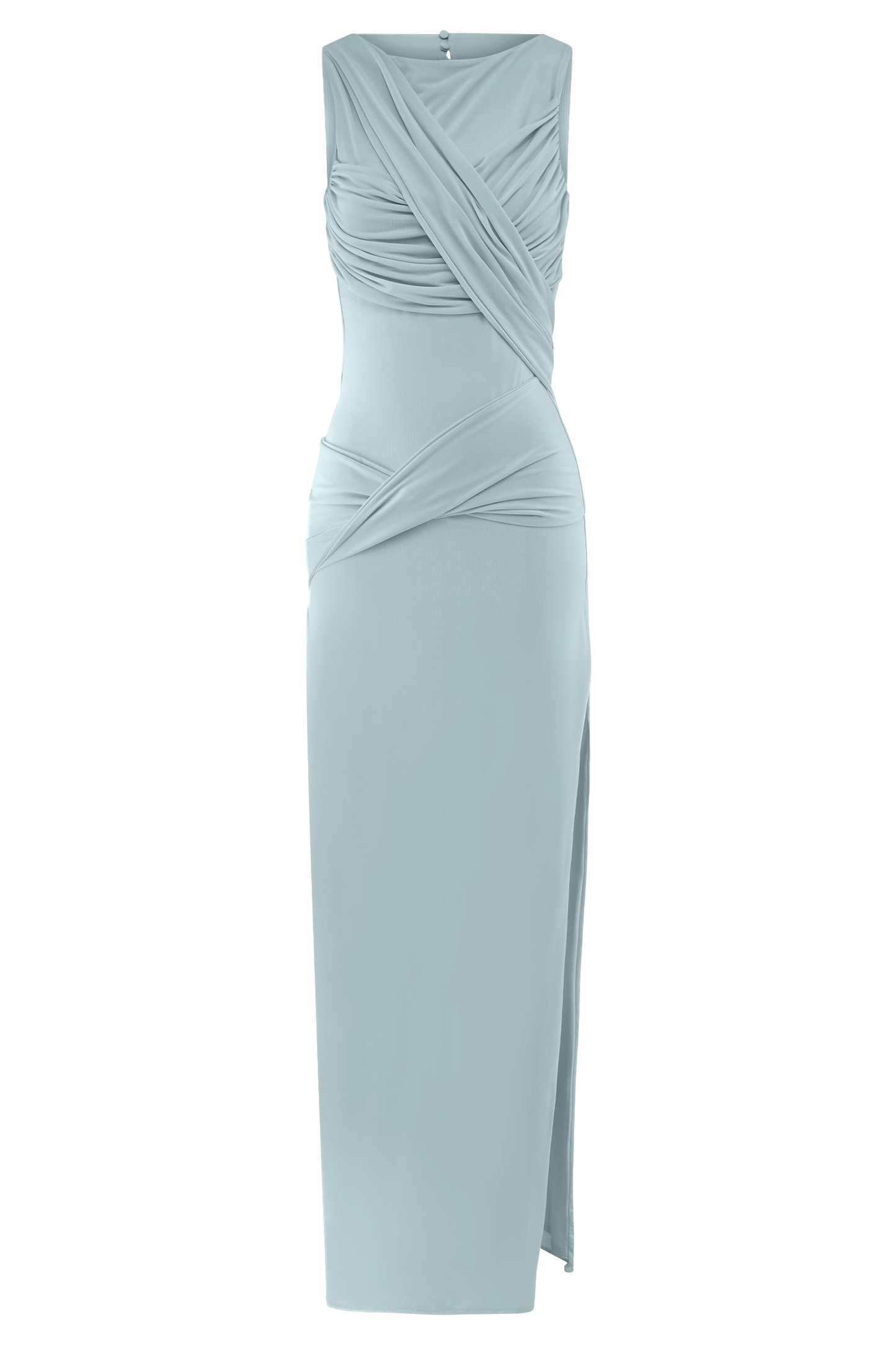 ROF Henley Slinky Drape Maxi Elbise - Soluk Mavi