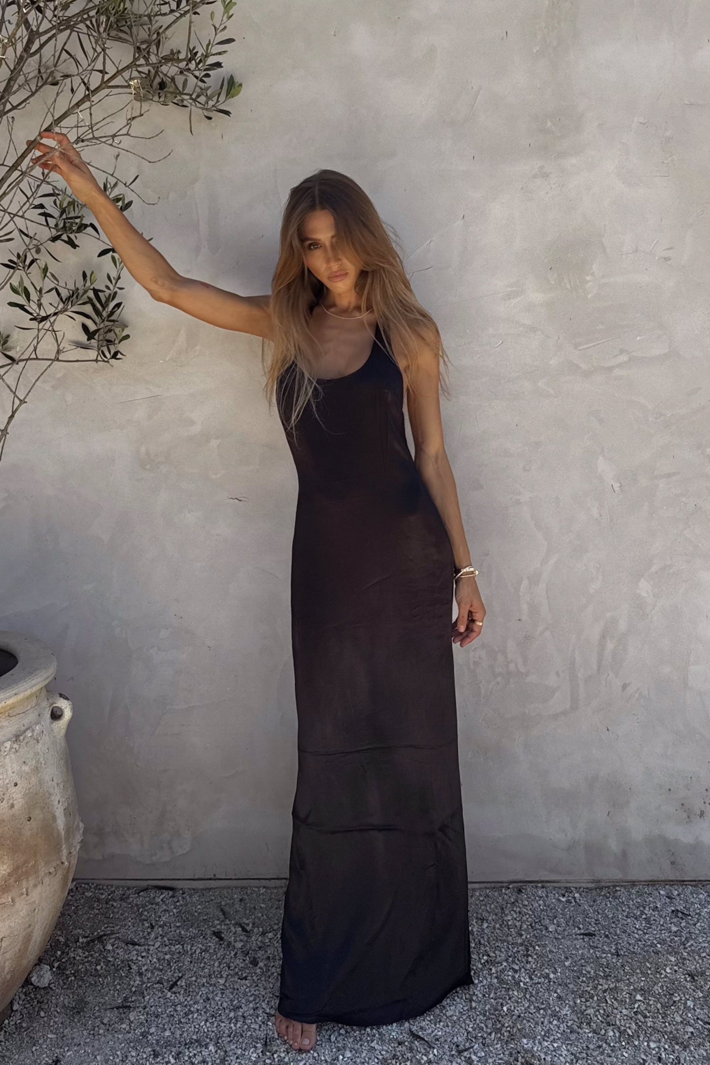 ROF Jacquelyn Racerback Uzun Elbise - Siyah