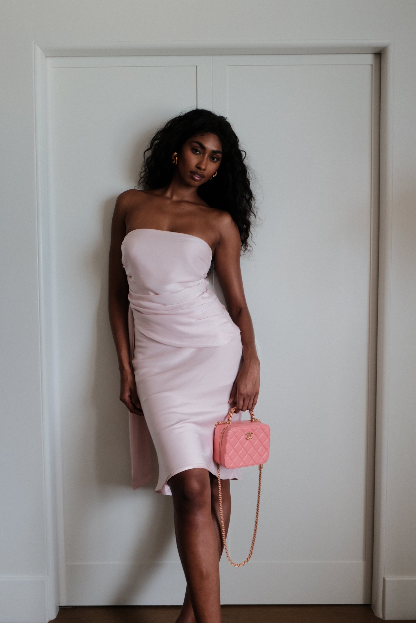 ROF Allegra Saten Dantelli Straplez Üst - Soluk Pembe