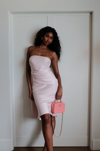 ROF Allegra Saten Dantelli Straplez Üst - Soluk Pembe