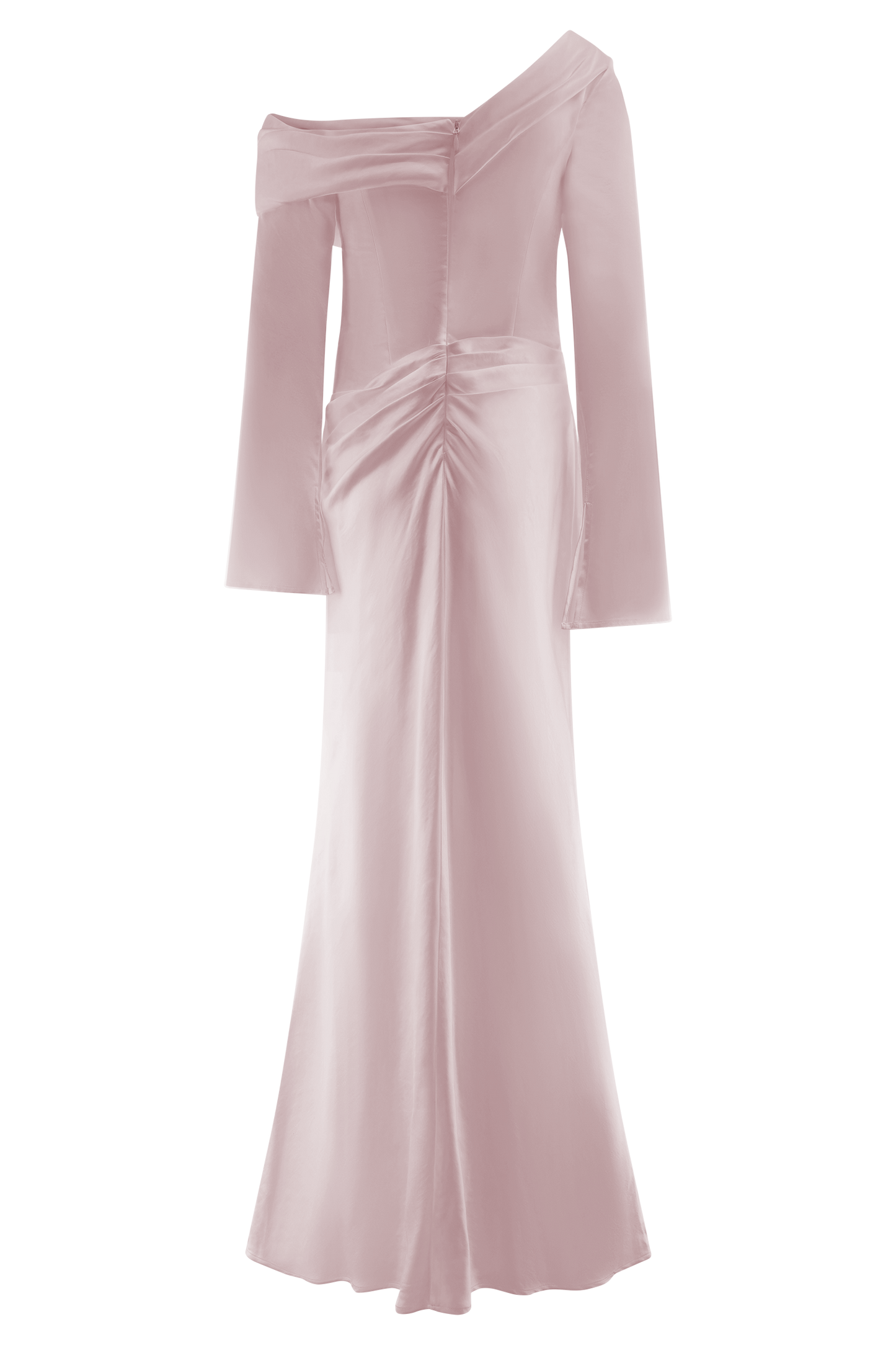 ROF Iris Uzun Kol Saten Maxi Elbise - Soft Pembe