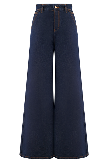 ROF Jen Geniş Paça Flare Denim Jeans - İndigo Mavi