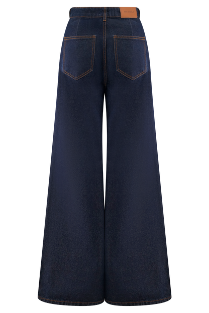 ROF Jen Geniş Paça Flare Denim Jeans - İndigo Mavi
