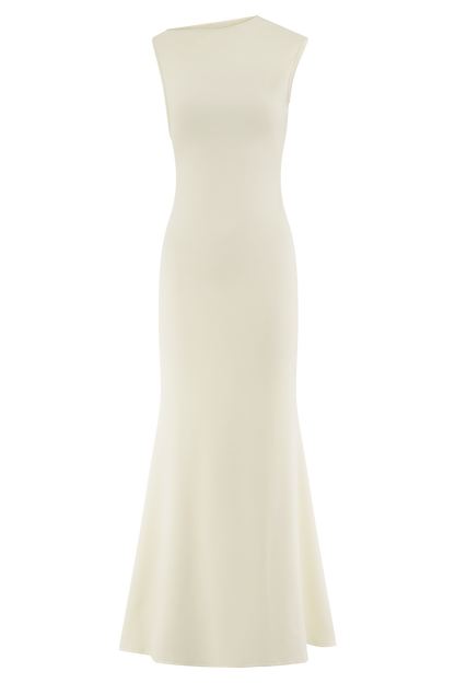 ROF Katerina Scuba Jersey Cut Out Maxi Elbise - Fildişi