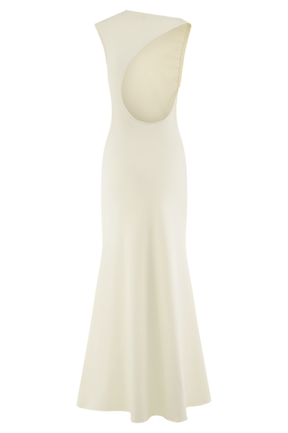 ROF Katerina Scuba Jersey Cut Out Maxi Elbise - Fildişi