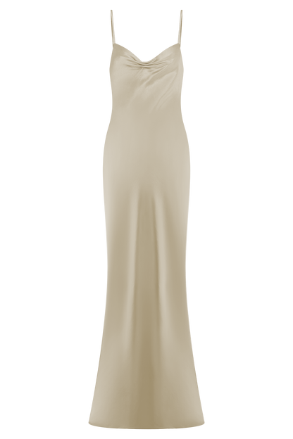 ROF Lilly Sweetheart Saten Maxi Elbise - Allık Altın