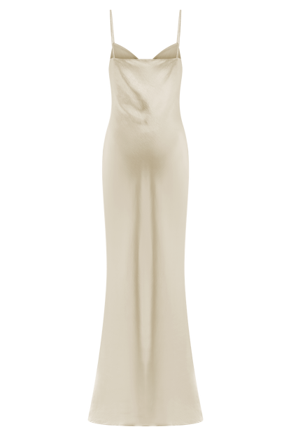 ROF Lilly Sweetheart Saten Maxi Elbise - Allık Altın