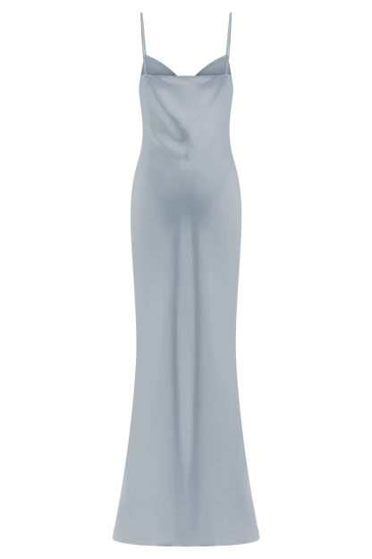 ROF Lilly Sweetheart Saten Maxi Elbise - Buzlu Mavi