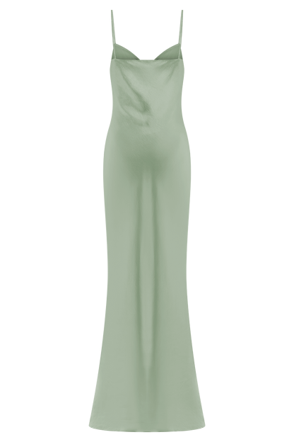 ROF Lilly Sweetheart Saten Maxi Elbise - Adaçayı
