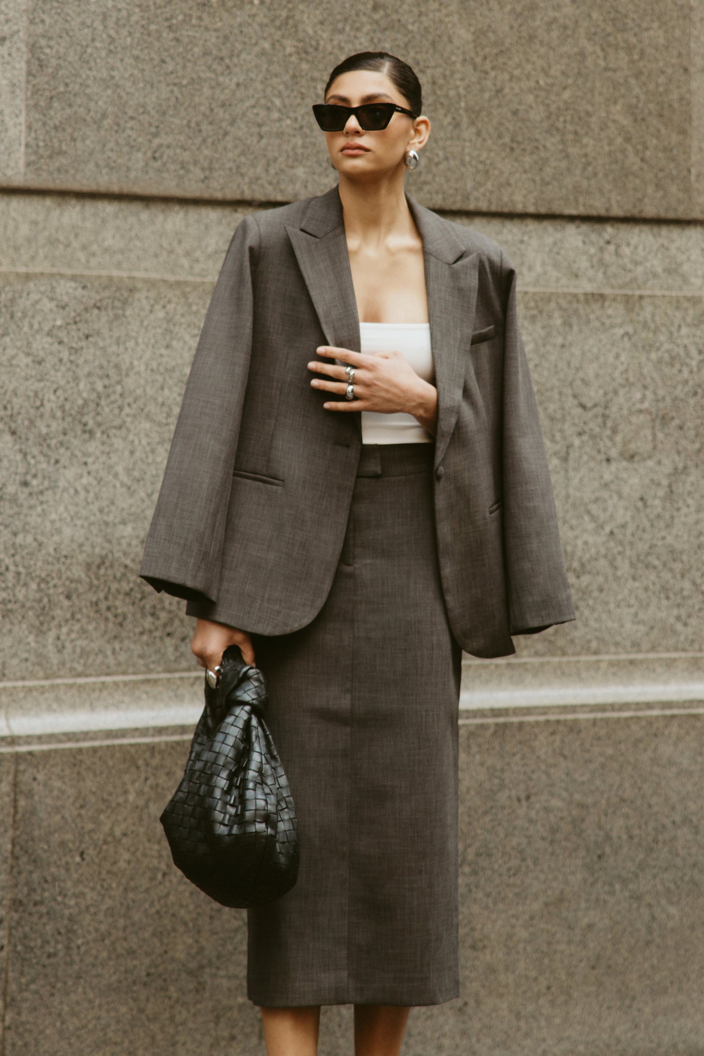 ROF Drew Oversize Dokulu Blazer - Kömür