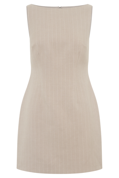 ROF Angela Suit Mini Elbise - Taupe İnce Çizgili