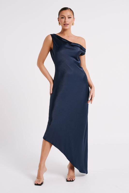 ROF Asimetrik Etekli Yvette Slip Maxi Elbise - Lacivert