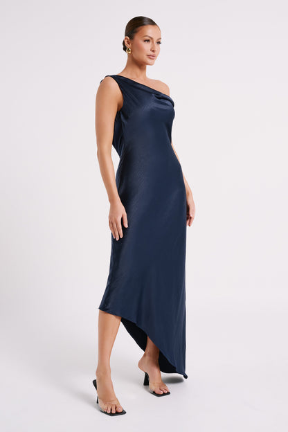 ROF Asimetrik Etekli Yvette Slip Maxi Elbise - Lacivert