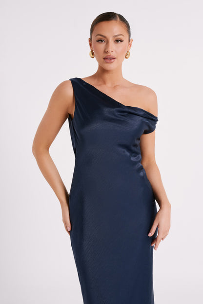 ROF Asimetrik Etekli Yvette Slip Maxi Elbise - Lacivert