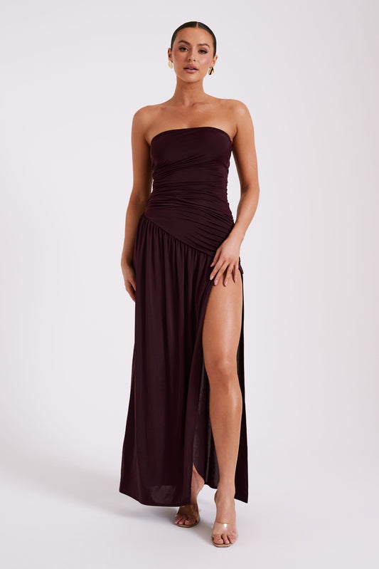 ROF Bex Straplez Dar Kesim Maxi Elbise - Bordo