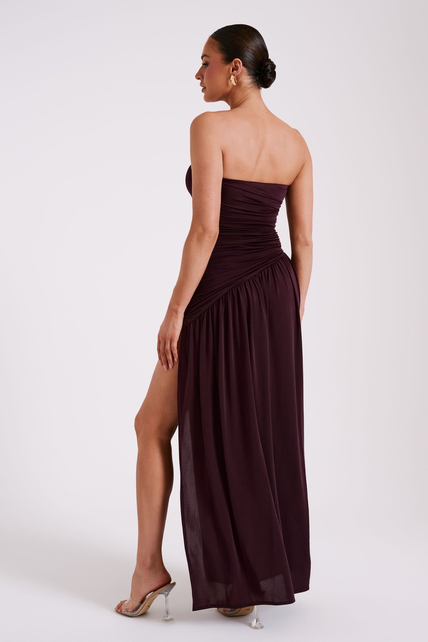 ROF Bex Straplez Dar Kesim Maxi Elbise - Bordo