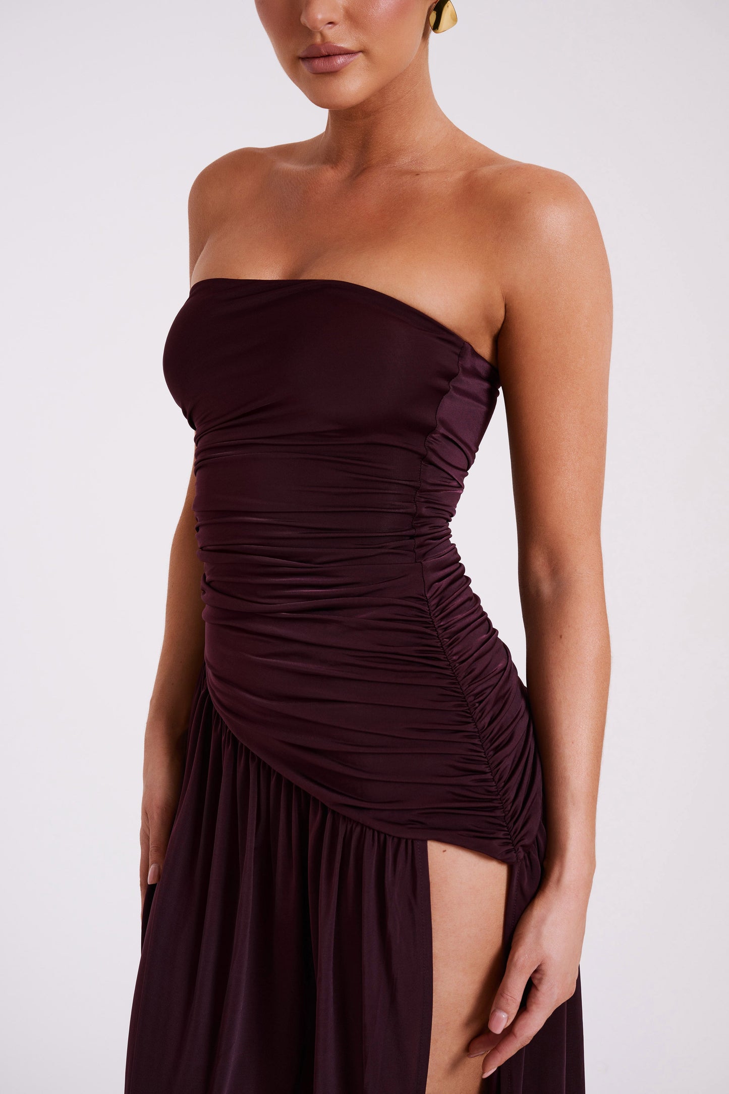 ROF Bex Straplez Dar Kesim Maxi Elbise - Bordo