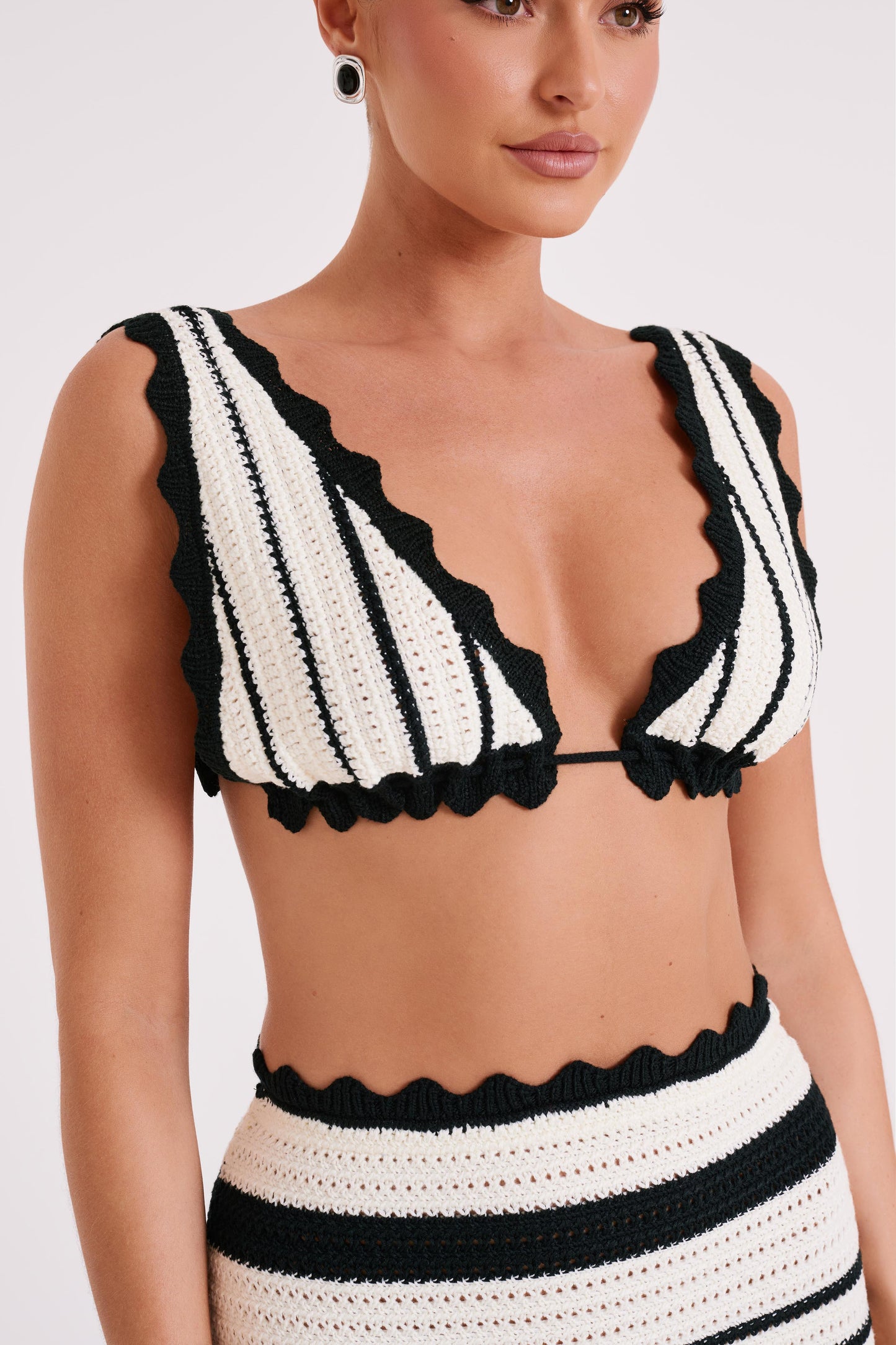ROF Jadia Kontrast Tığ Bralet - Siyah/Beyaz