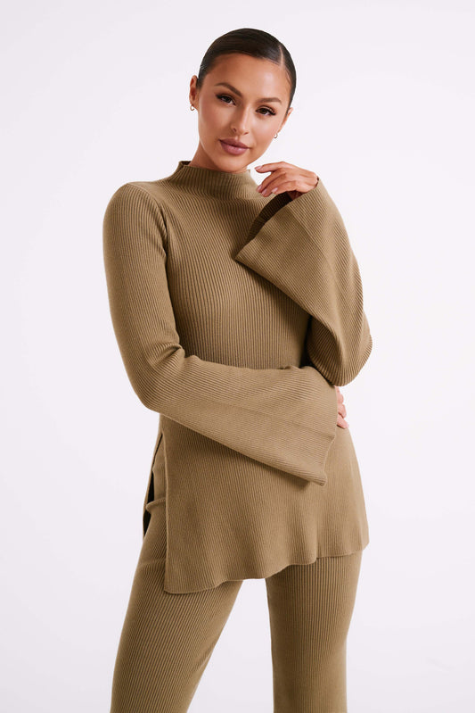 ROF Jovie Oversize Örgü Kazak - Zeytin
