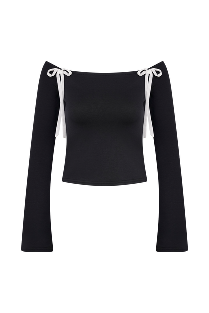 ROF Marlene Scuba Jersey Kontrast Üst - Siyah/Beyaz