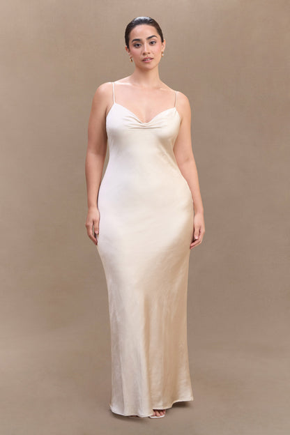 ROF Lilly Sweetheart Saten Maxi Elbise - Allık Altın