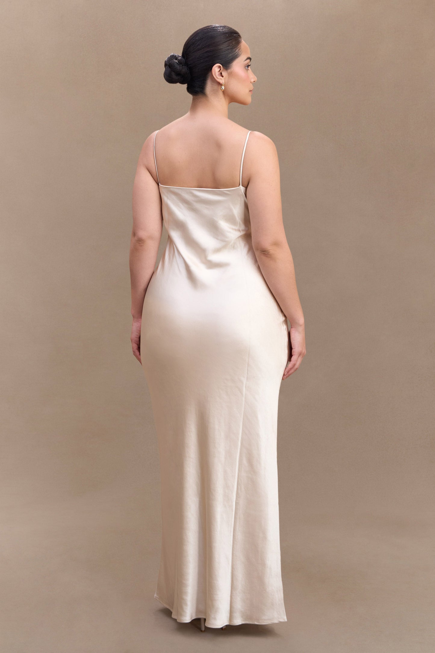 ROF Lilly Sweetheart Saten Maxi Elbise - Allık Altın