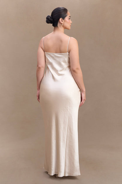 ROF Lilly Sweetheart Saten Maxi Elbise - Allık Altın