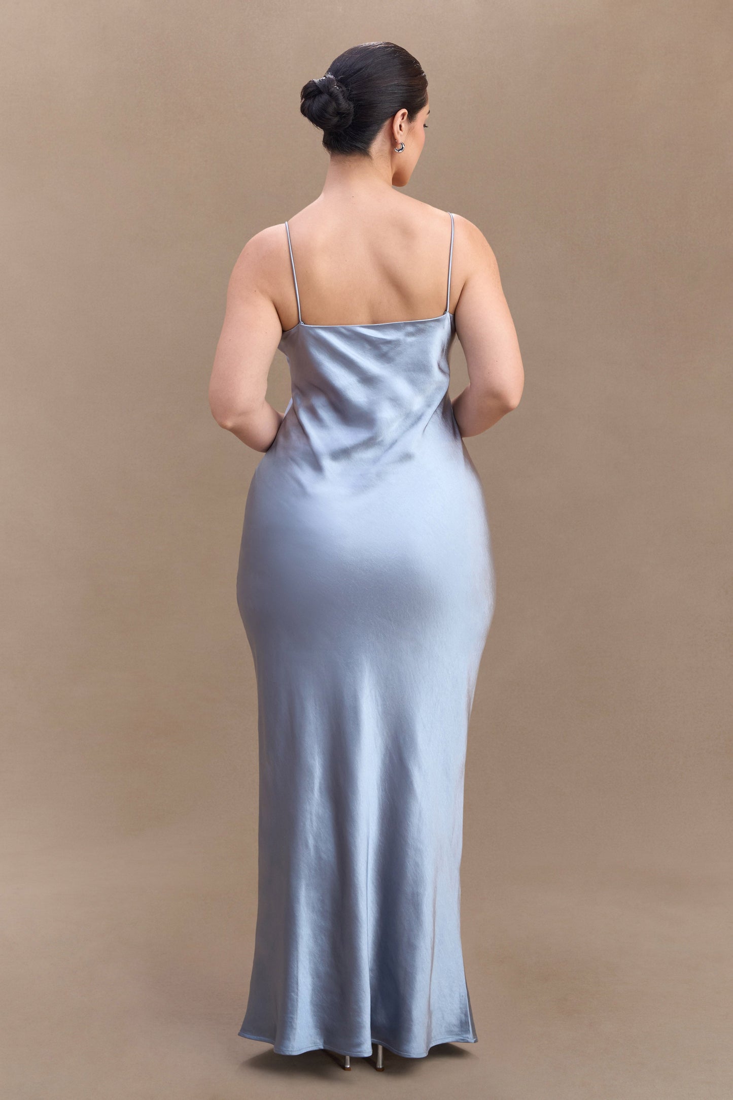 ROF Lilly Sweetheart Saten Maxi Elbise - Buzlu Mavi