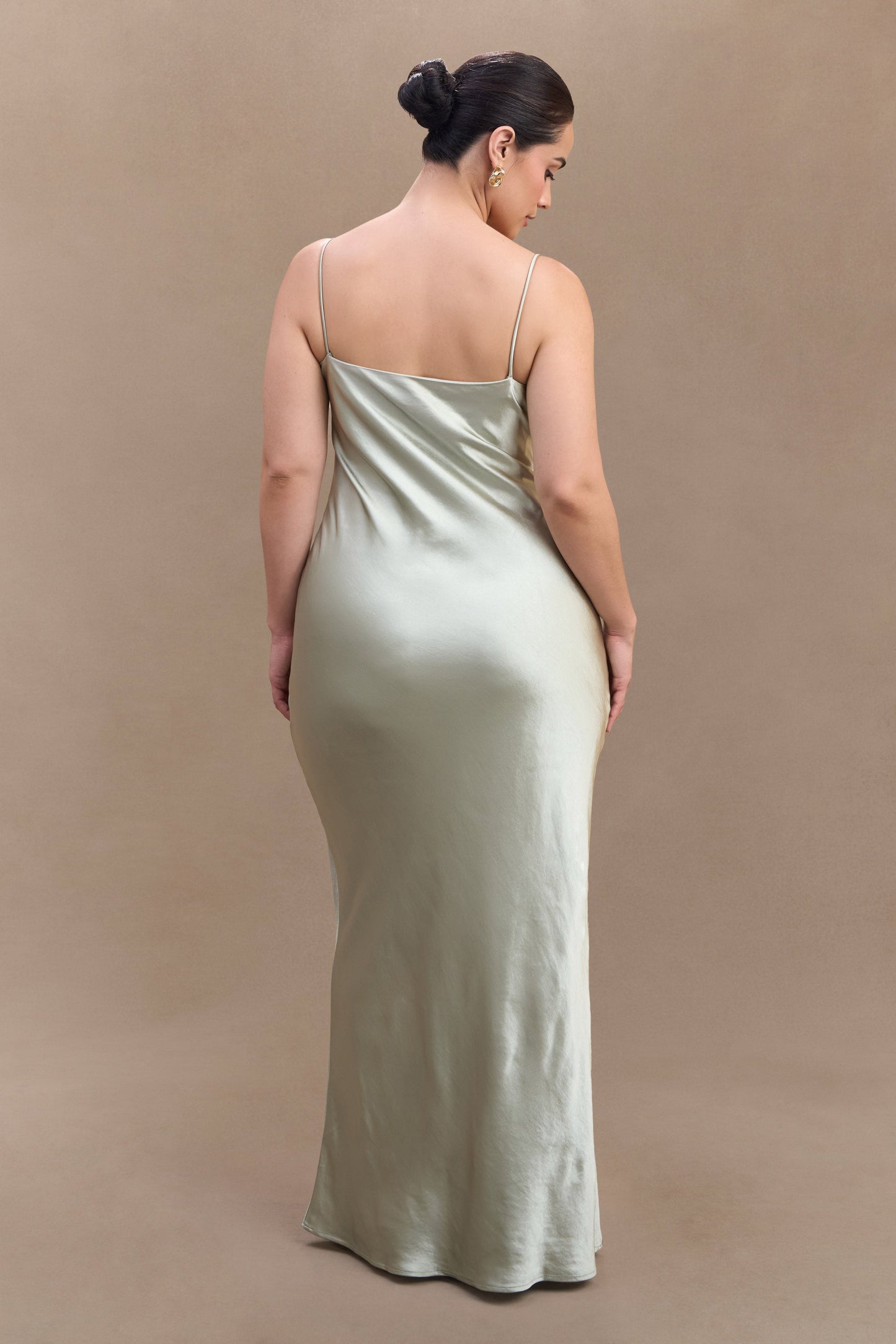 ROF Lilly Sweetheart Saten Maxi Elbise - Adaçayı
