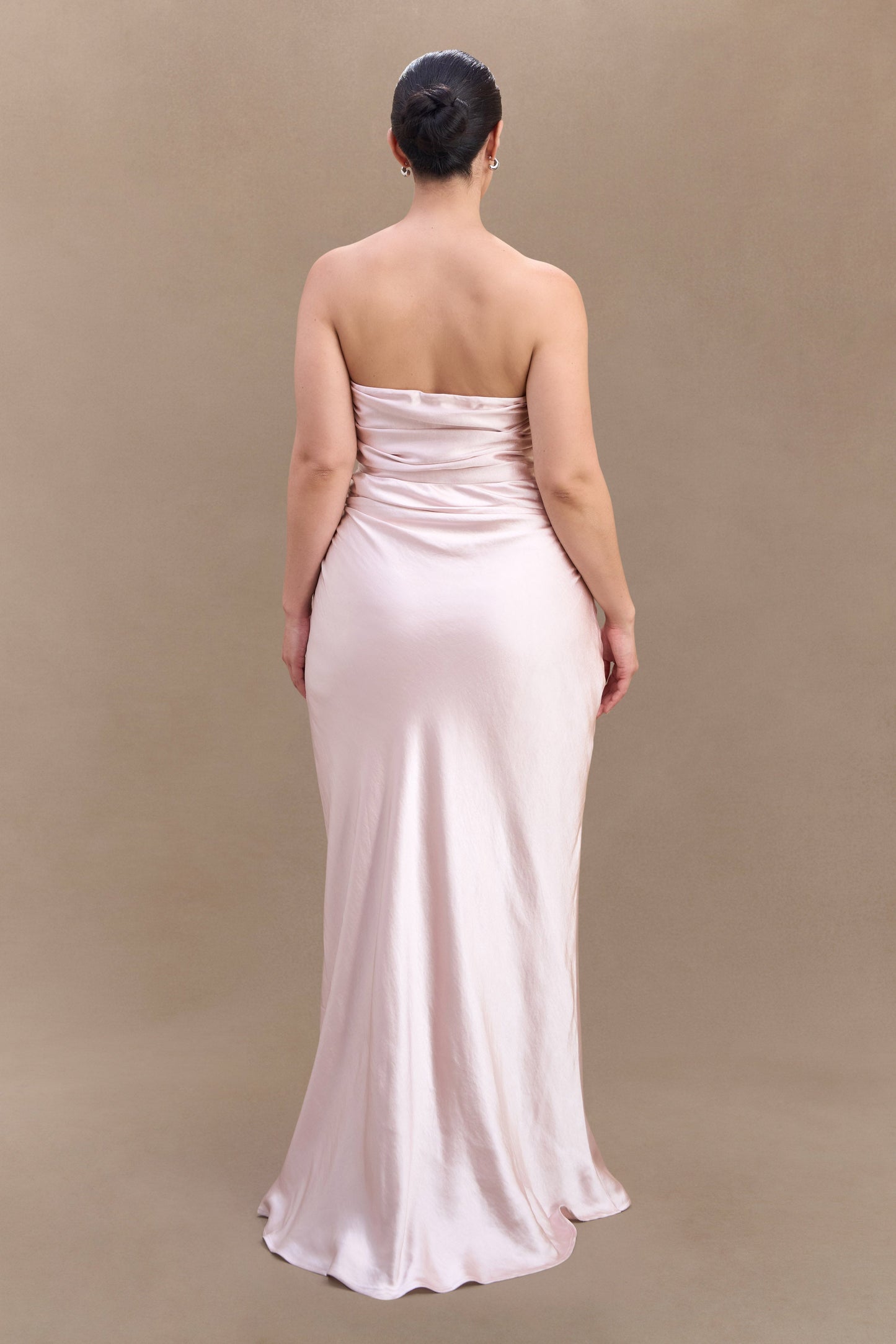 ROF Sedir Straplez Saten Maxi Elbise - Soft Pembe