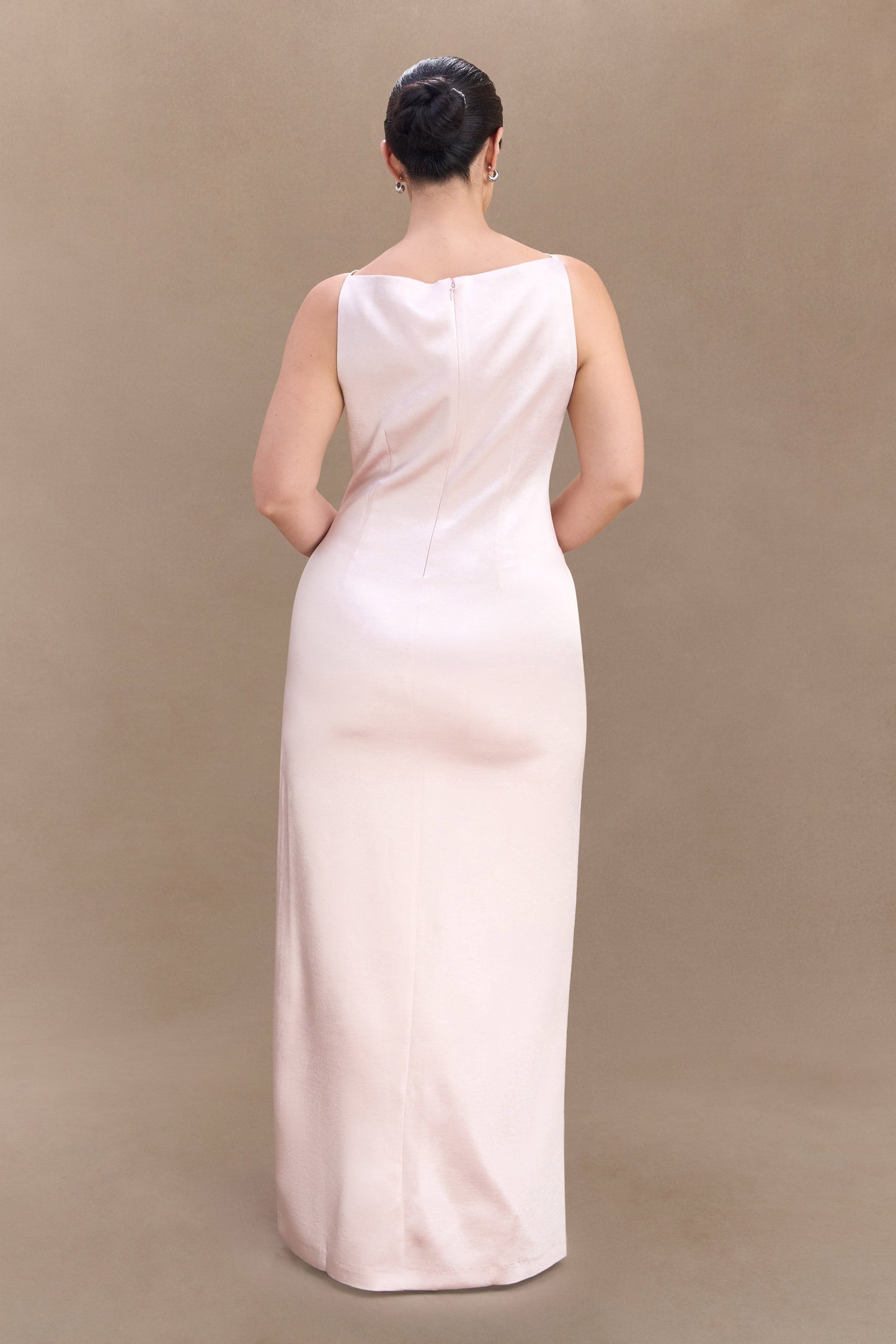 ROF Mor Kolsuz Saten Maxi Elbise - Soft Pembe