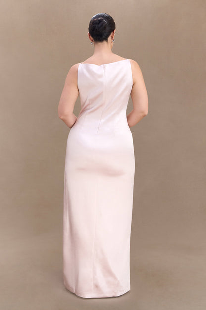 ROF Mor Kolsuz Saten Maxi Elbise - Soft Pembe
