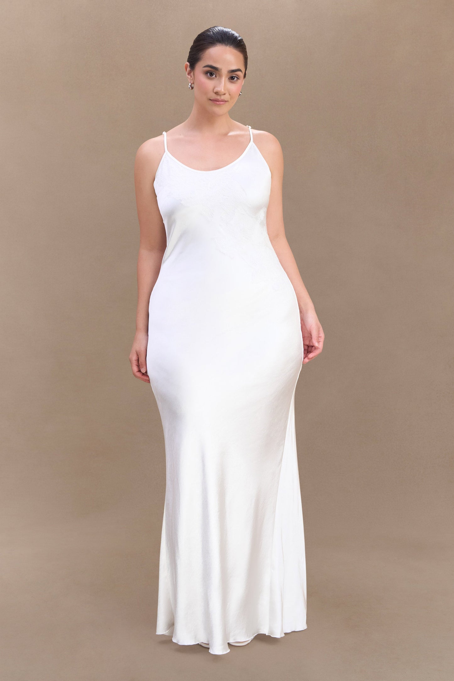 ROF Saylor Saten Slip Uzun Elbise - Fildişi