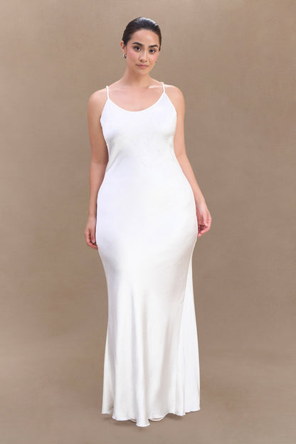 ROF Saylor Saten Slip Uzun Elbise - Fildişi