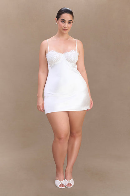 ROF Scarlett Saten Slip Mini Elbise - Fildişi