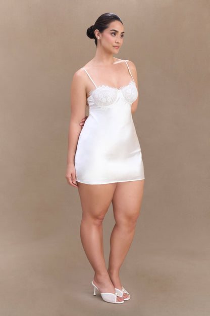 ROF Scarlett Saten Slip Mini Elbise - Fildişi
