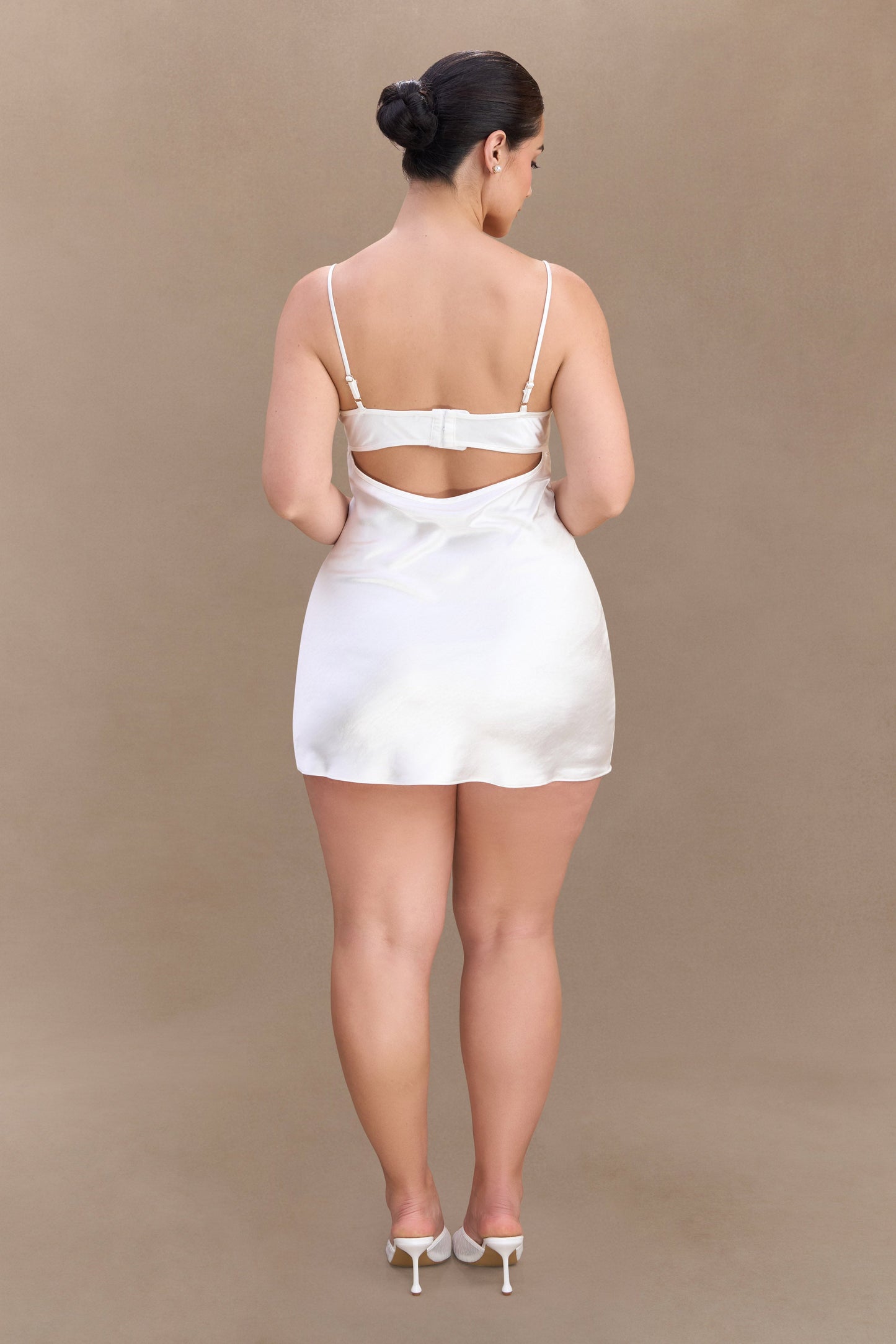 ROF Scarlett Saten Slip Mini Elbise - Fildişi
