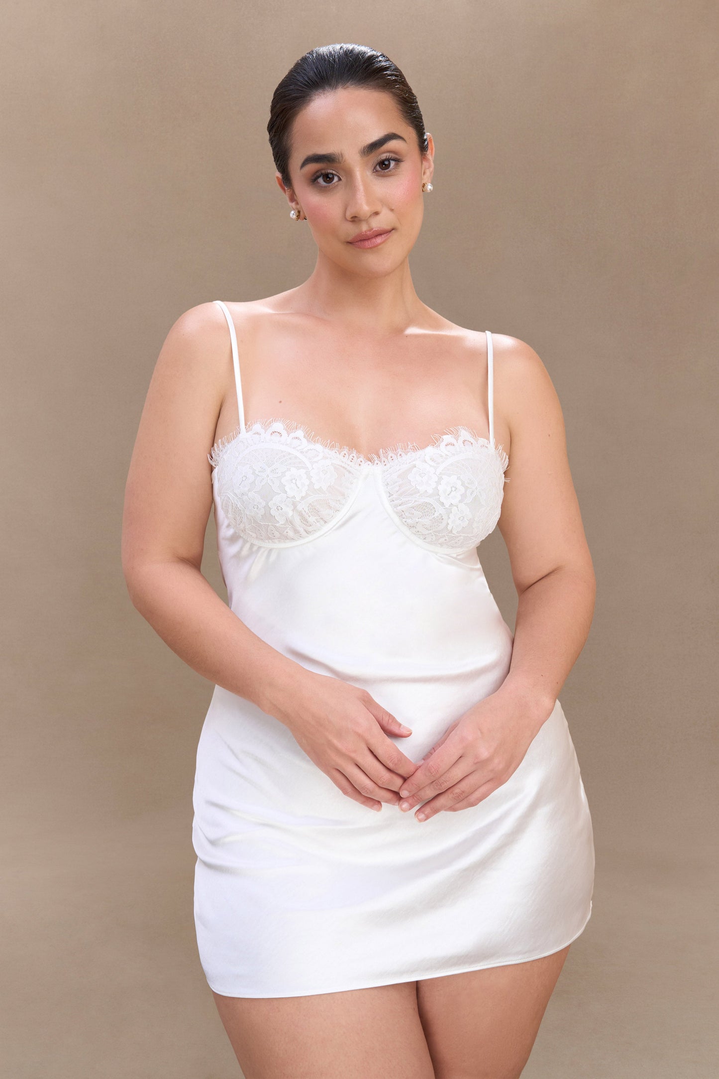 ROF Scarlett Saten Slip Mini Elbise - Fildişi