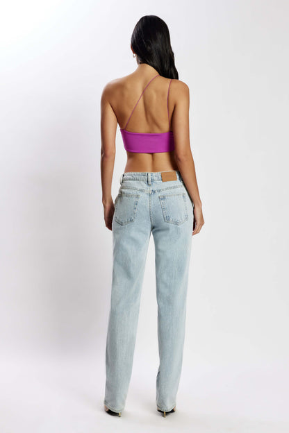 ROF Montana Dantelli Kesik Crop Top - Mor