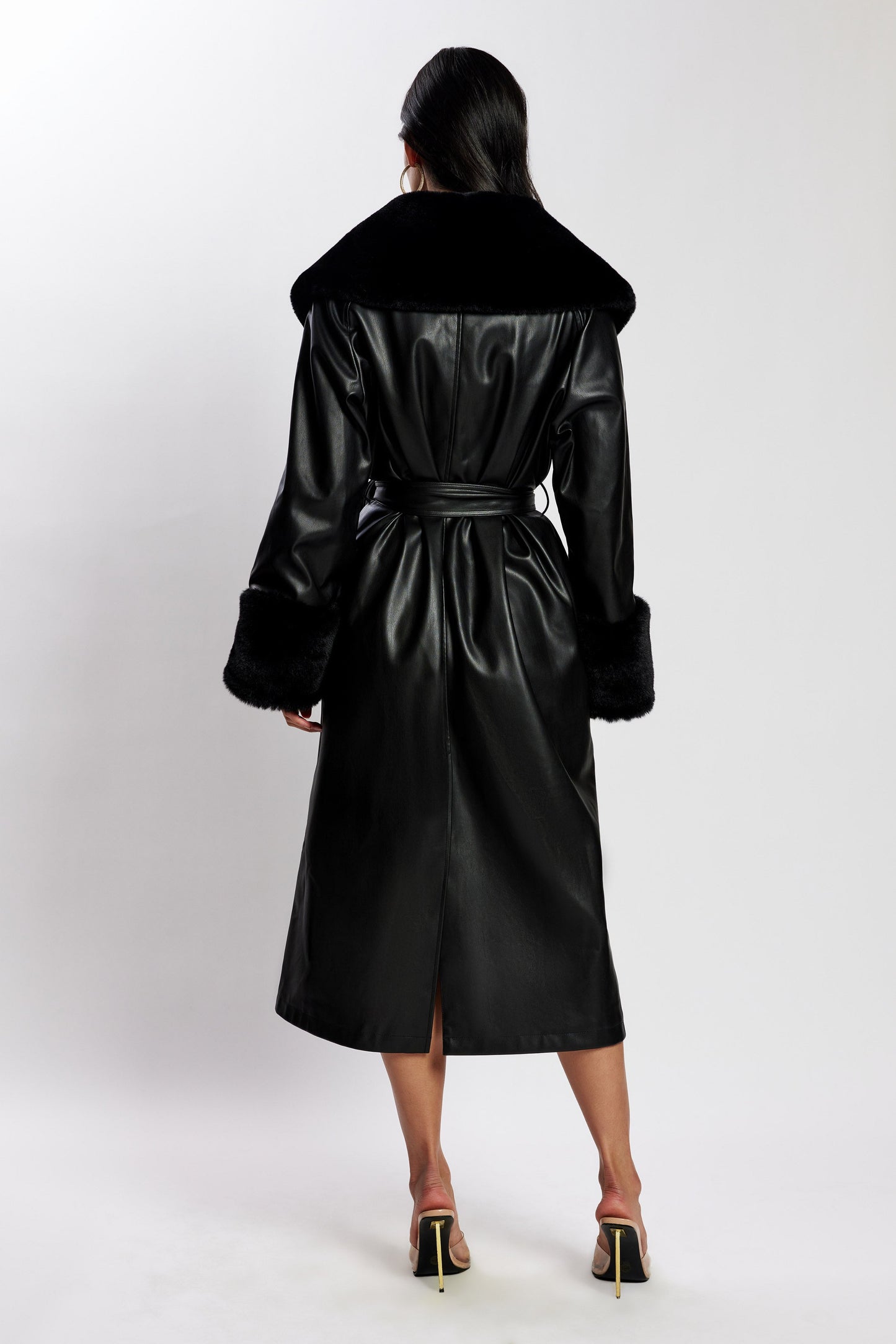 ROF Rebekah Oversize Kürklü Pu Trençkot - Siyah