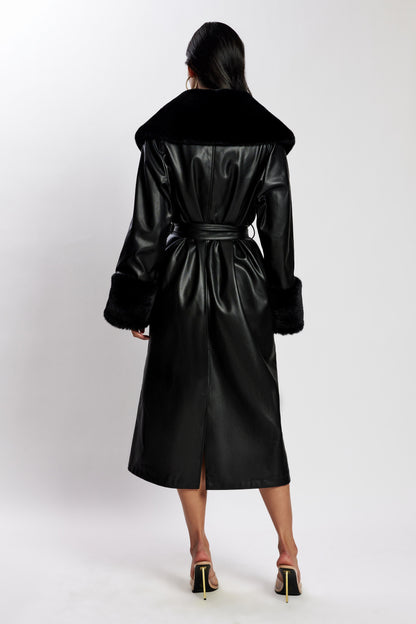 ROF Rebekah Oversize Kürklü Pu Trençkot - Siyah