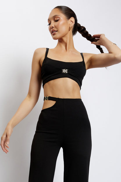 ROF Blythe Çift Askılı Crop Top - Siyah
