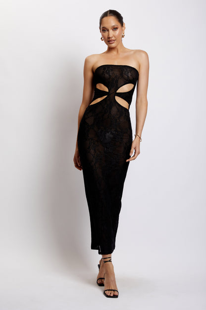 ROF Krista Cut Out Bandeau Uzun Elbise - Siyah