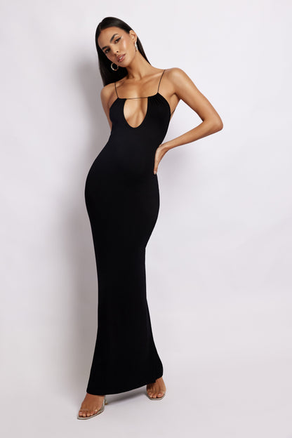 ROF Kirsty Strappy Yuvarlak Kesim Uzun Elbise - Siyah