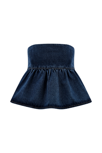 ROF Pauline Straplez Denim Üst - 90'Lar Mavi