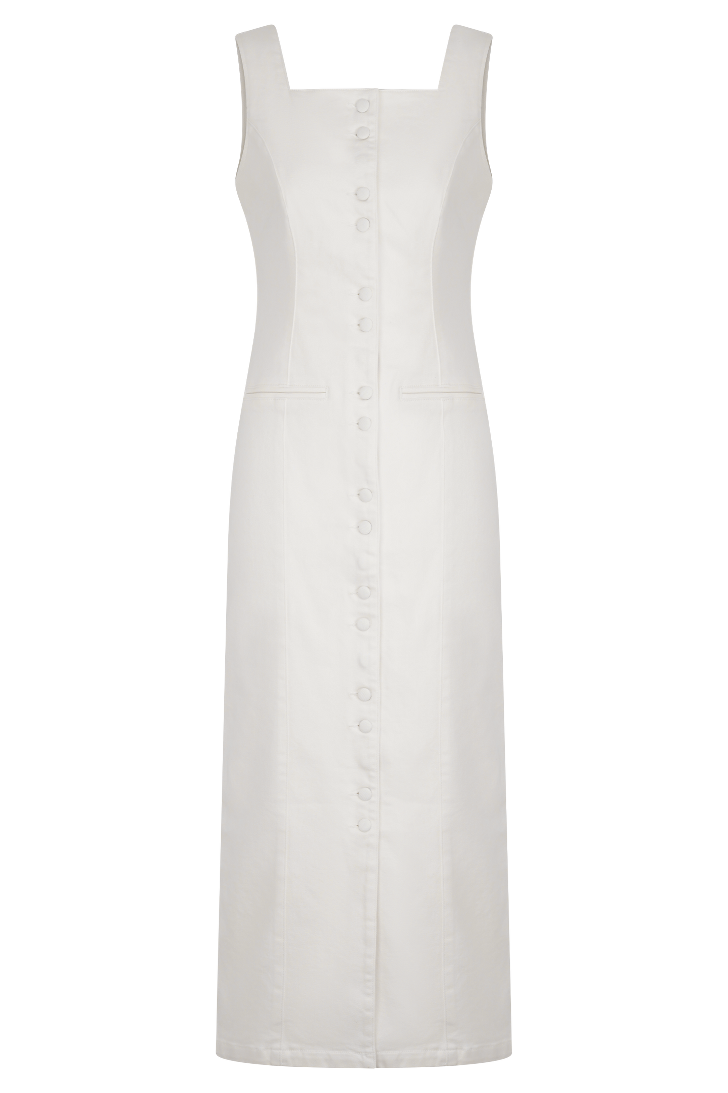 ROF Reyna Denim Midi Elbise - Beyaz