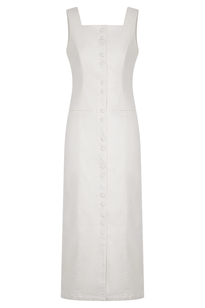 ROF Reyna Denim Midi Elbise - Beyaz