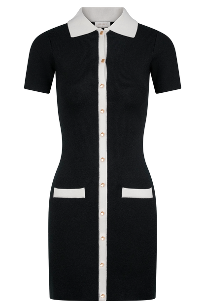 ROF Seema Kontrast Mini Elbise - Siyah/Beyaz